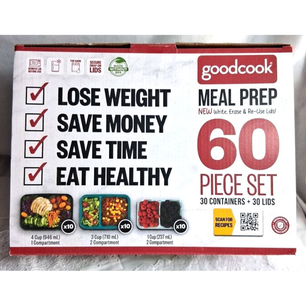 Prep 60-Piece Meal Prep Kit - Reusable Food Containers New BPA Free Pack Lunch